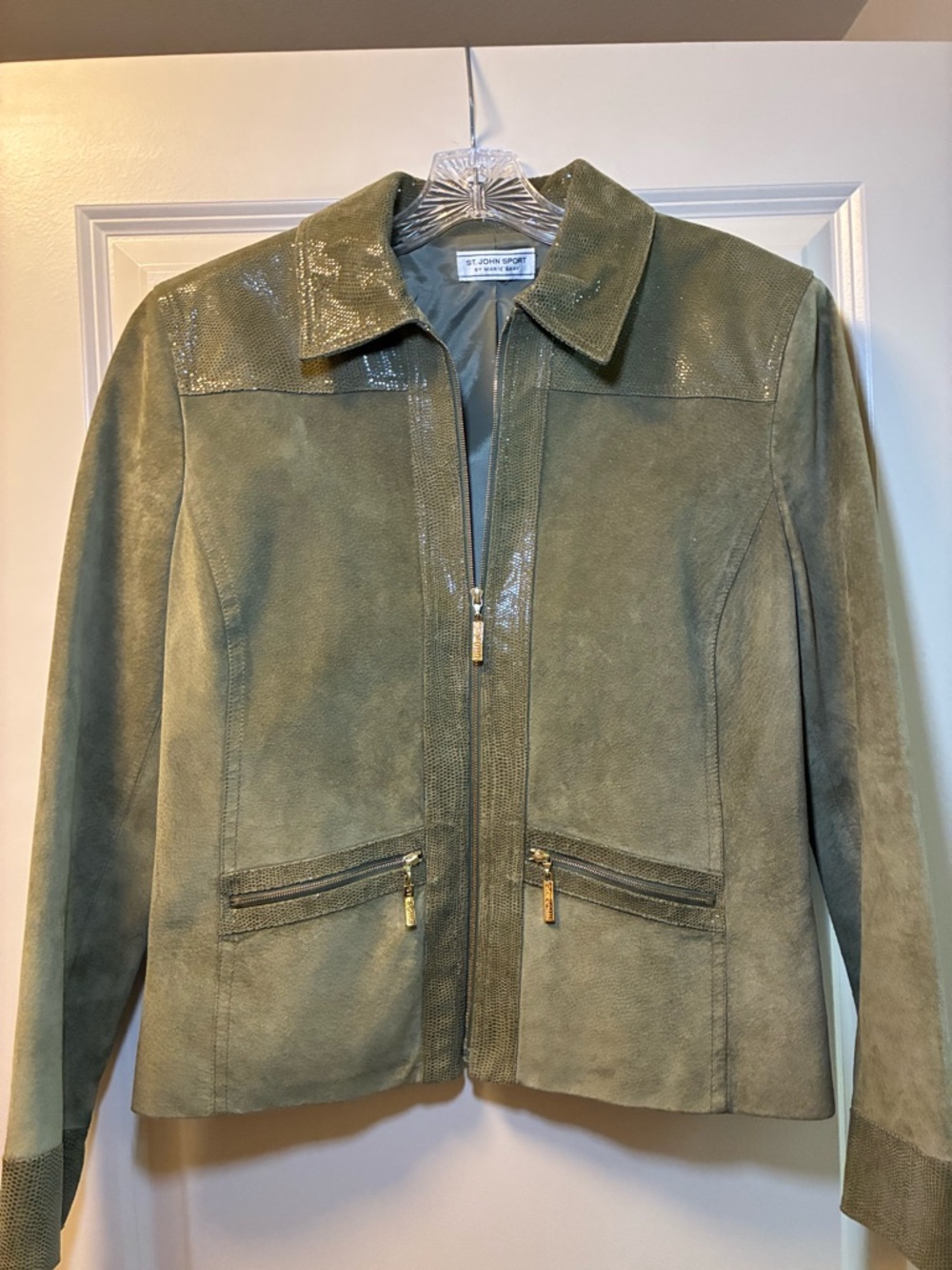 St. John Sport Olive Suede Zip-Front Jacket